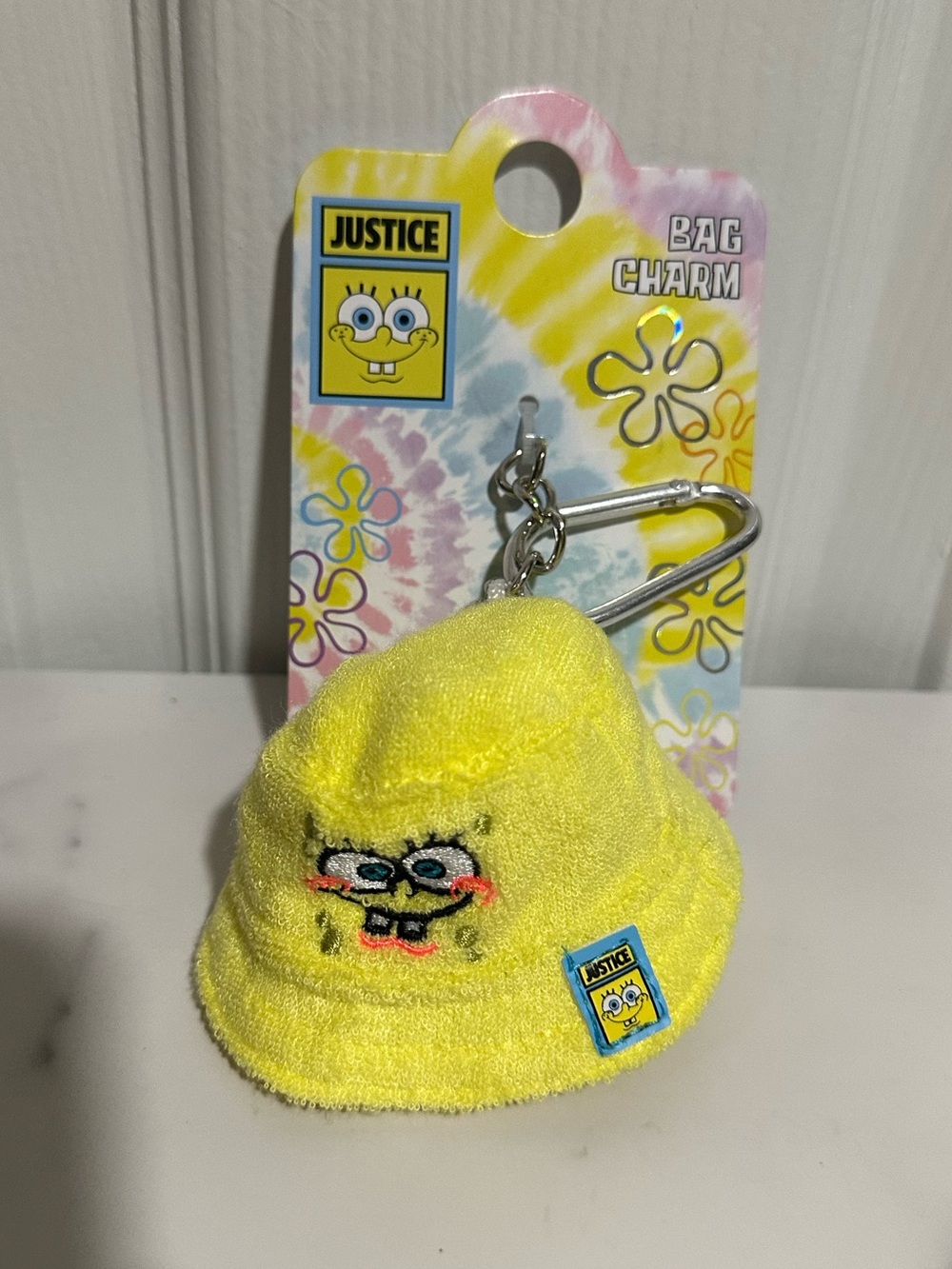 Justice Yellow SpongeBob Bucket Hat Bag Charm New